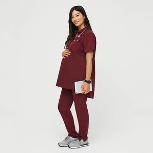 FIGS Maternity Burgundy Yola Bottom Kitale Top Scrub Set